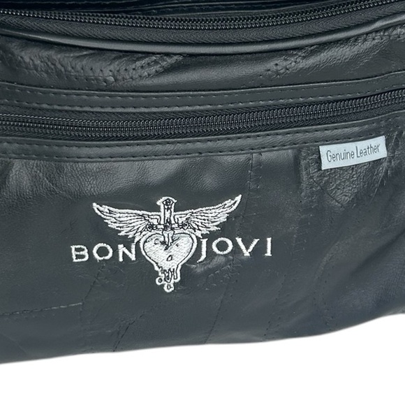 Bon Jovi 80's VIP Black Leather Duffle Overnight Travel Bag Rock N Roll Vintage - Picture 2 of 12